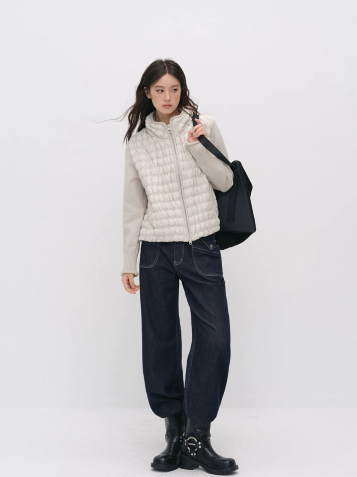 Quilted Down Knit Patchwork Jacket