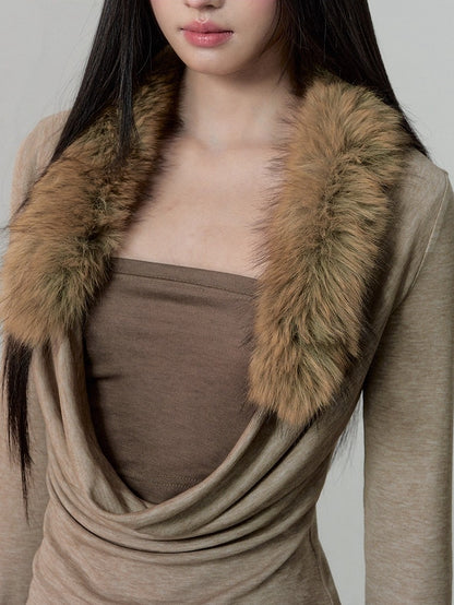 Oatmeal Fur Collar Knit Top