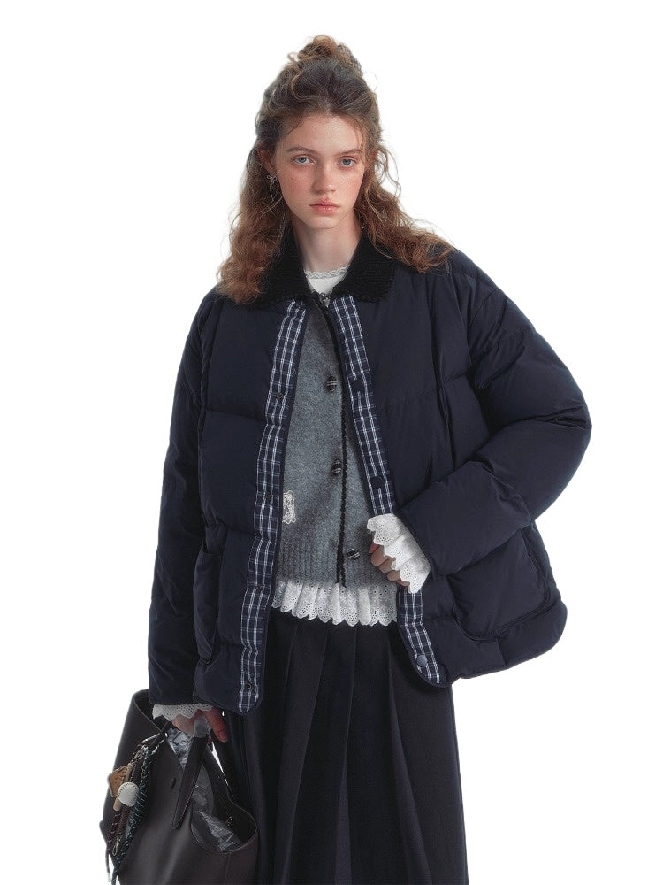 Collarless Colorblock Down Jacket