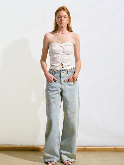 Loose Straight-Leg Denim Pants