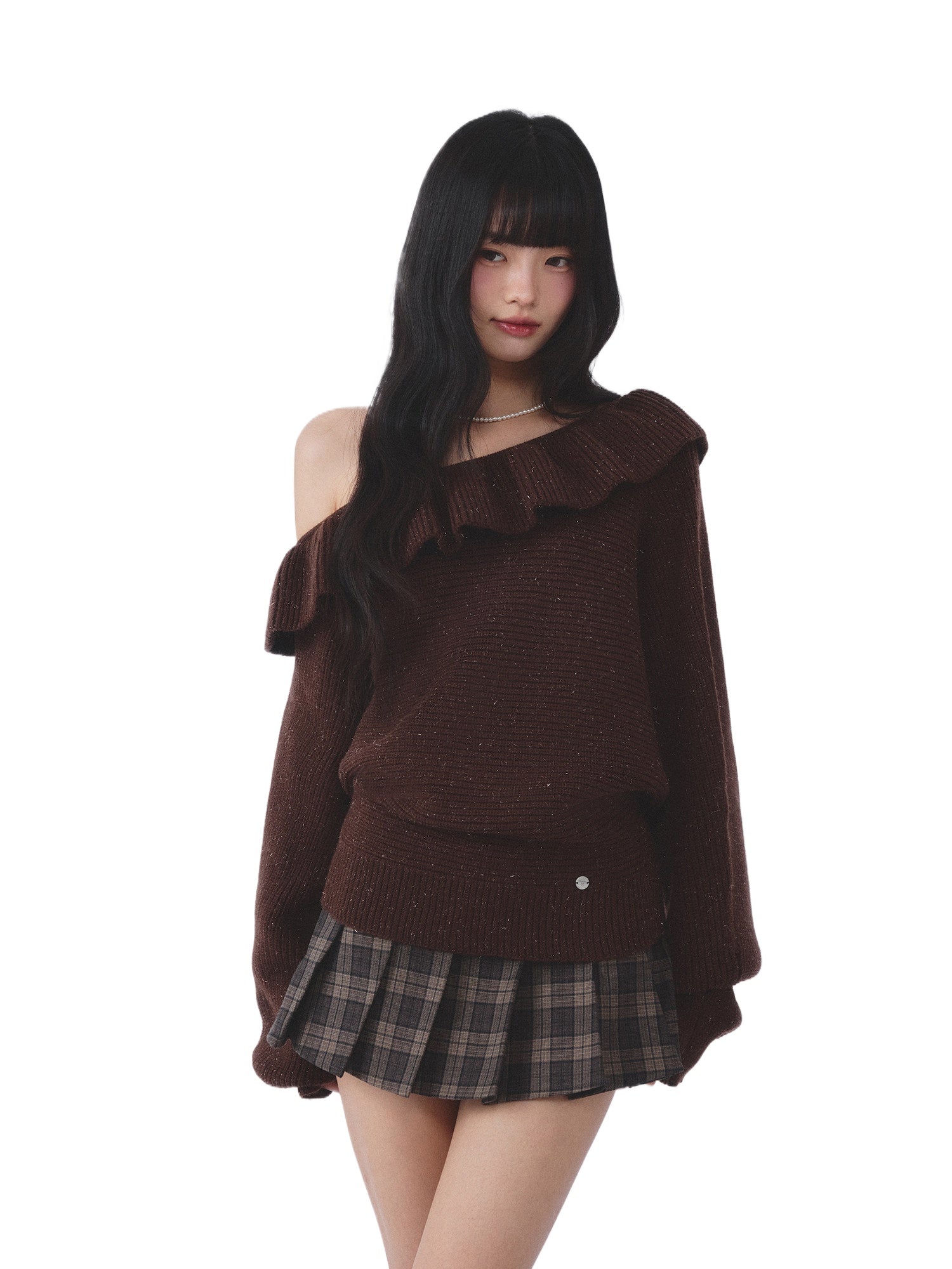 Ruffle Asymmetric Knit Top