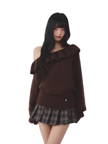 Ruffle Asymmetric Knit Top