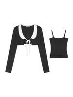 Polka Collar Cardigan Set