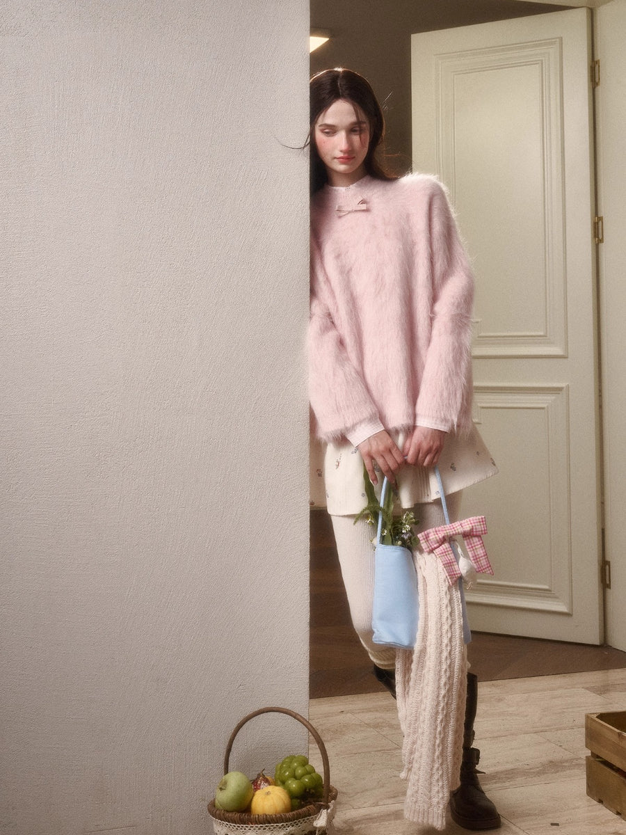 Little Lamb Alpaca-Cashmere Long Plush Crewneck