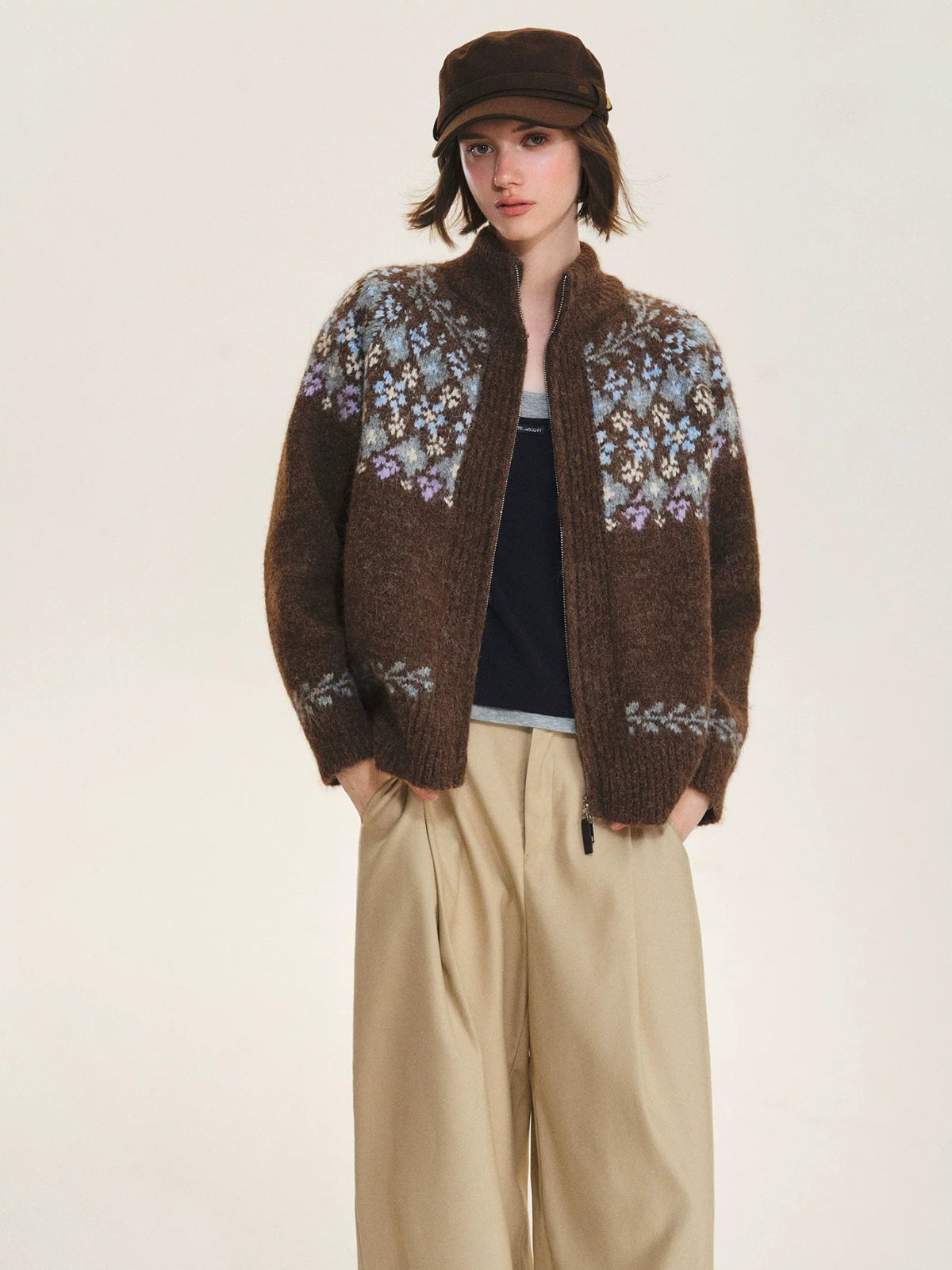 Vintage Fair Isle Zip Cardigan