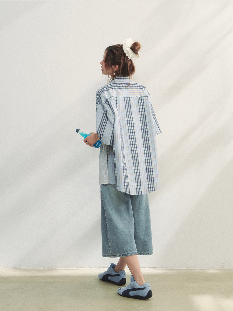 Lace - Plaid Embroidered Shirt