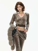 Velvet Hooded Cropped Flared Pants Set