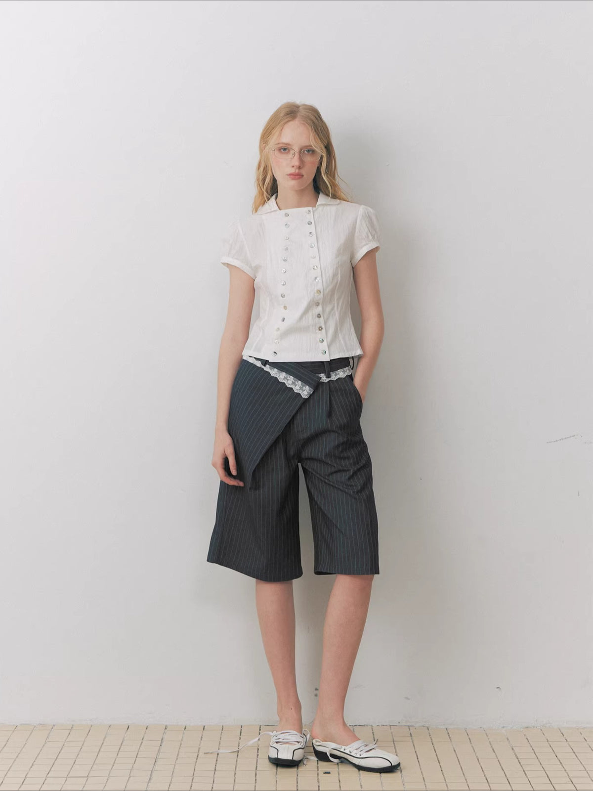 Striped Lace Bermuda Shorts