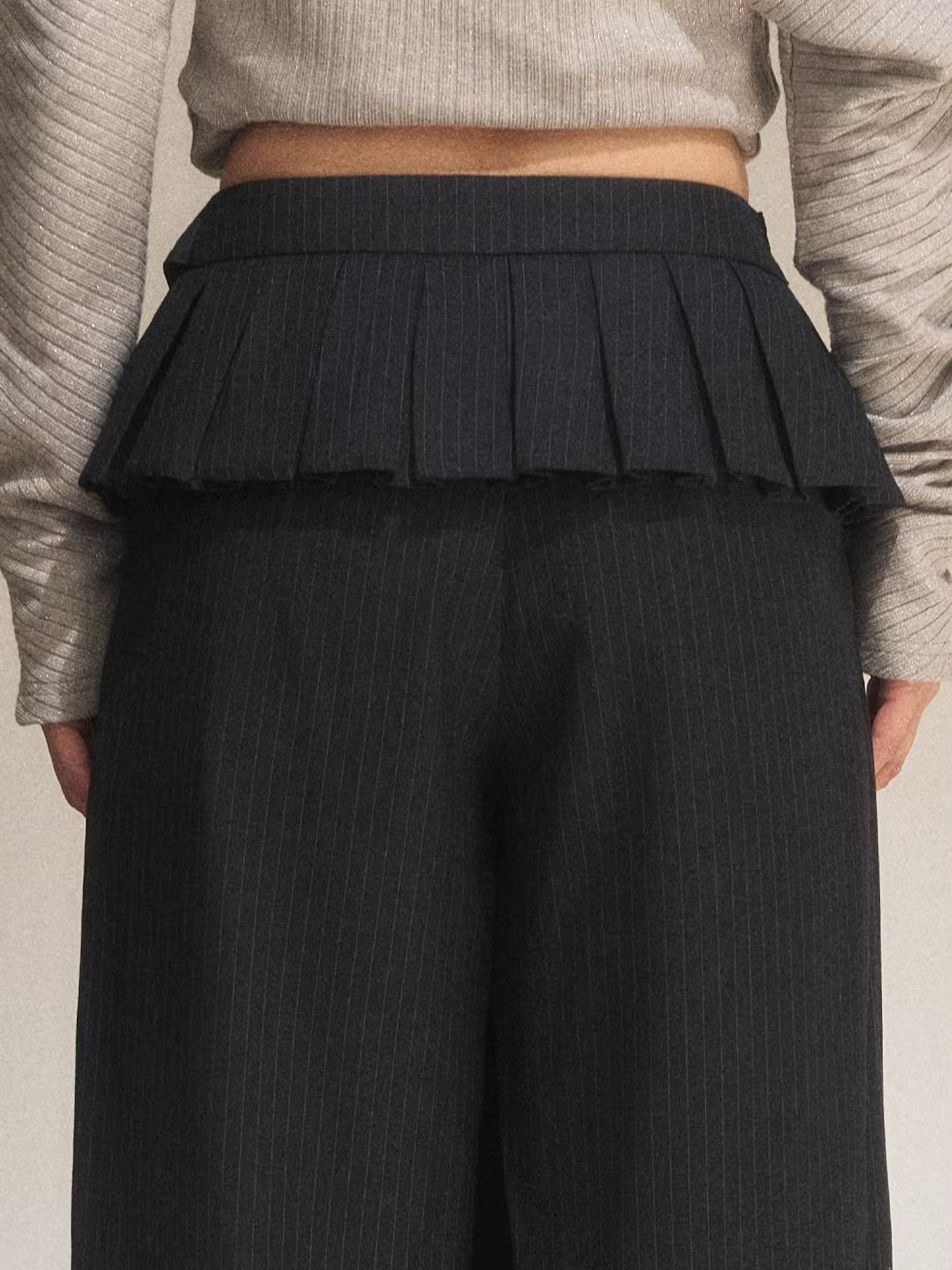 Gray Striped Wide-Leg Pants