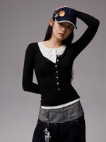 Contrast Layered Henley Blouse