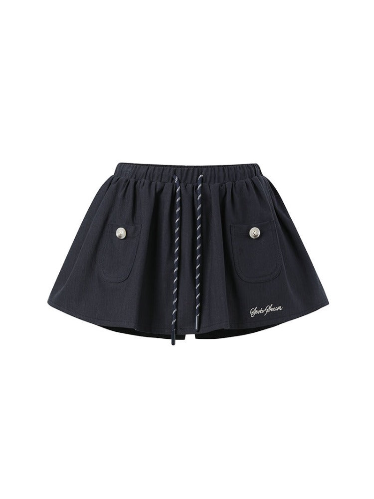 Navy Blue Pocket Drawstring Skort
