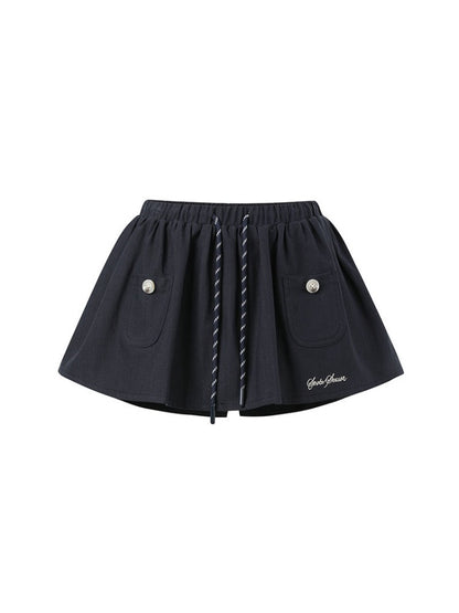 Navy Blue Pocket Drawstring Skort