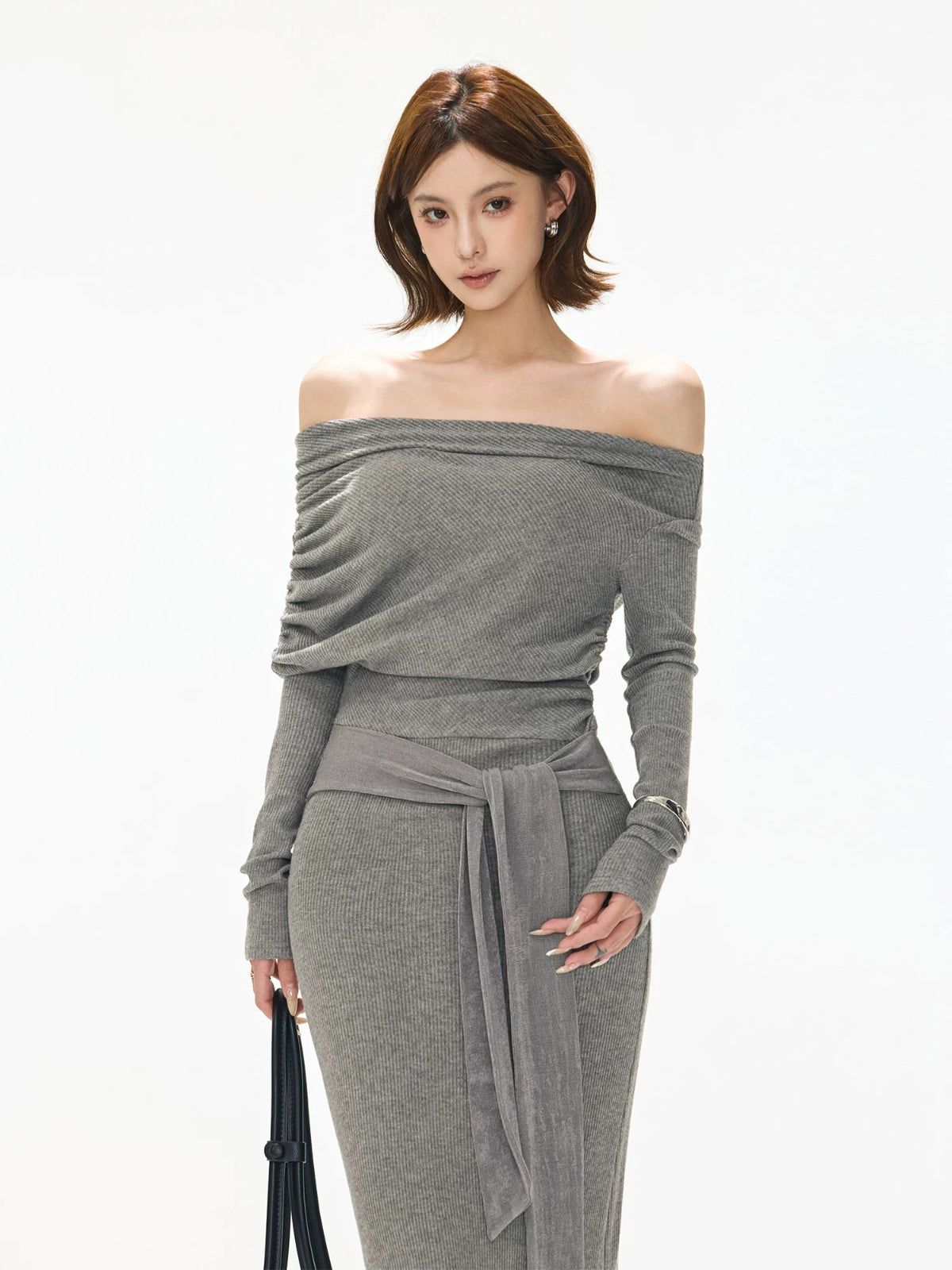 Ruched One-Shoulder Knit Dress