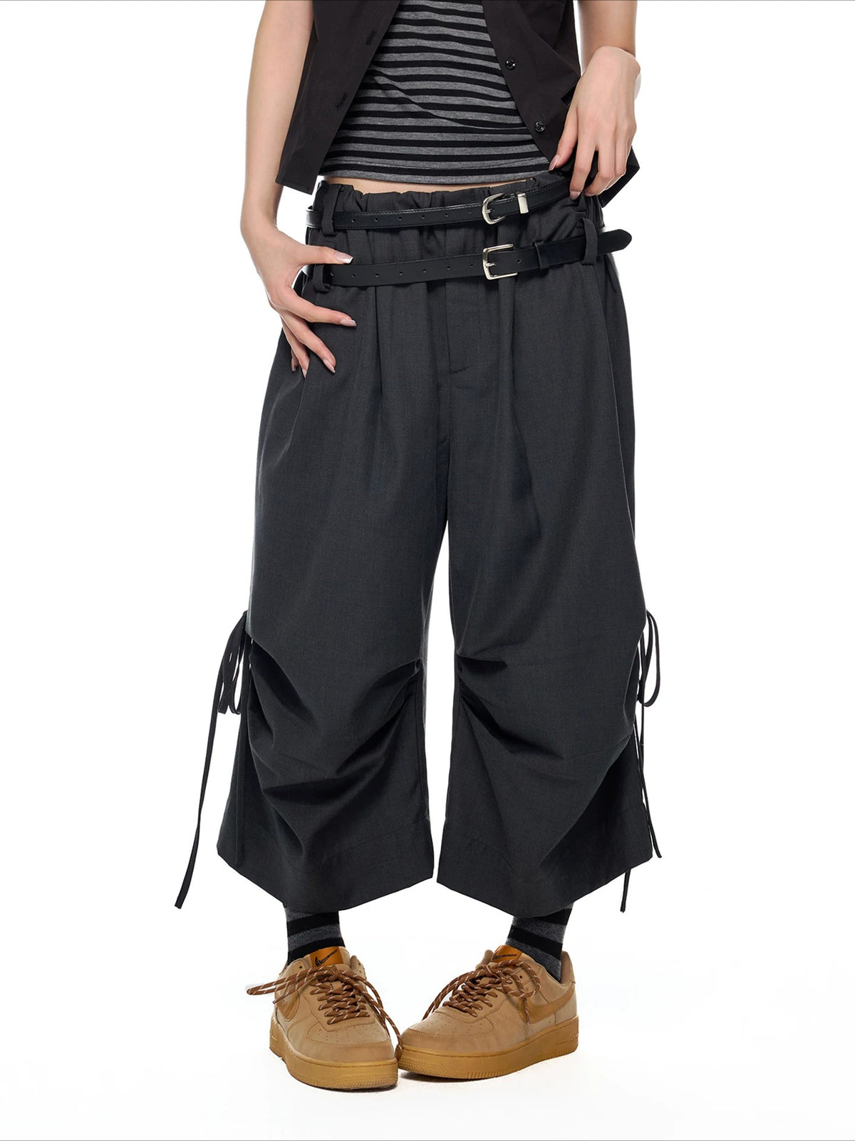 Drawstring Pleated Culottes