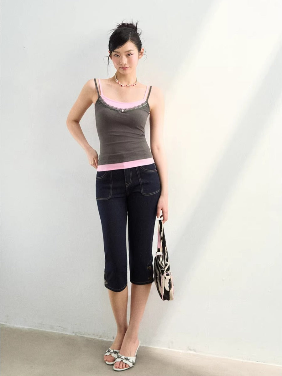 Studded Cropped Denim Pants