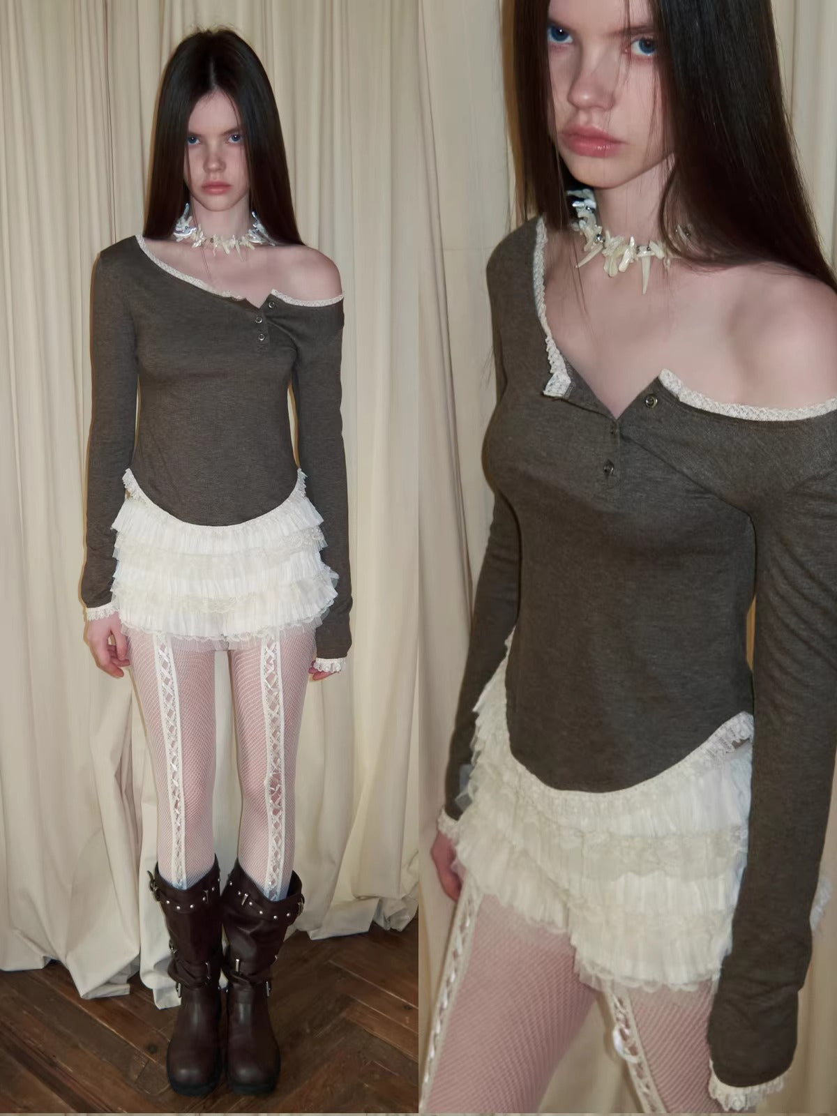 Lace Trim Henley Top