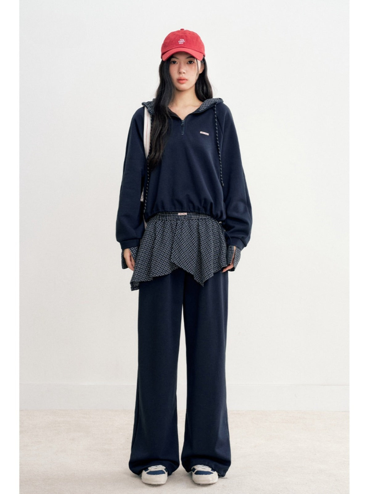 Plaid Half Zip Hoodie &amp; Pants Set