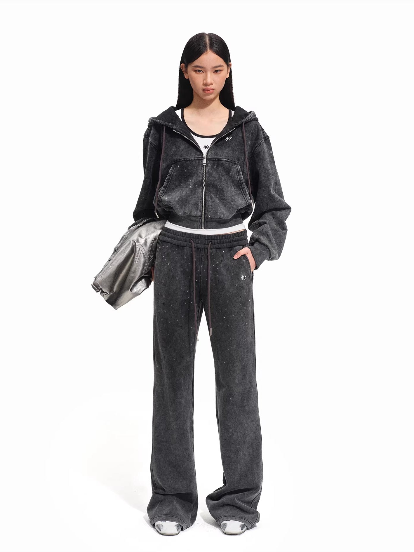 Rhinestone Cropped Hoodie