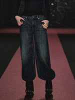 Plaid Embroidered Wide Leg Jeans