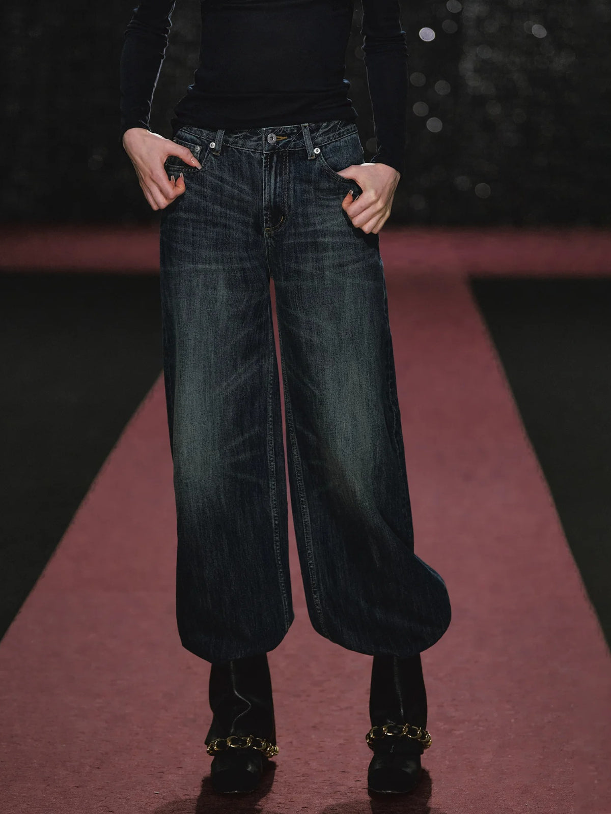 Plaid Embroidered Wide Leg Jeans