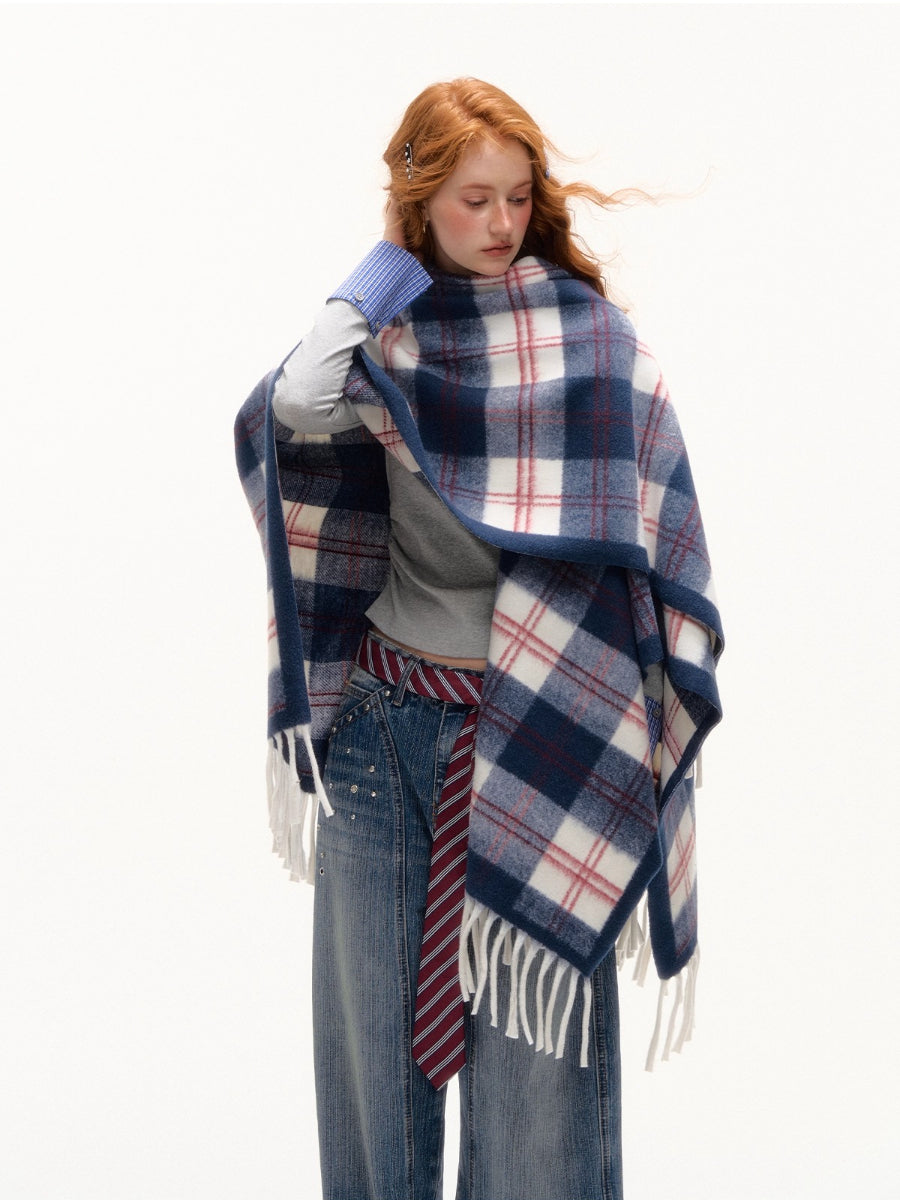 Vintage Plaid Tassel Scarf