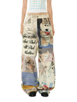 Printed Wide-Leg Denim Jeans