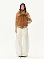 Faux Suede Wool Collar Jacket