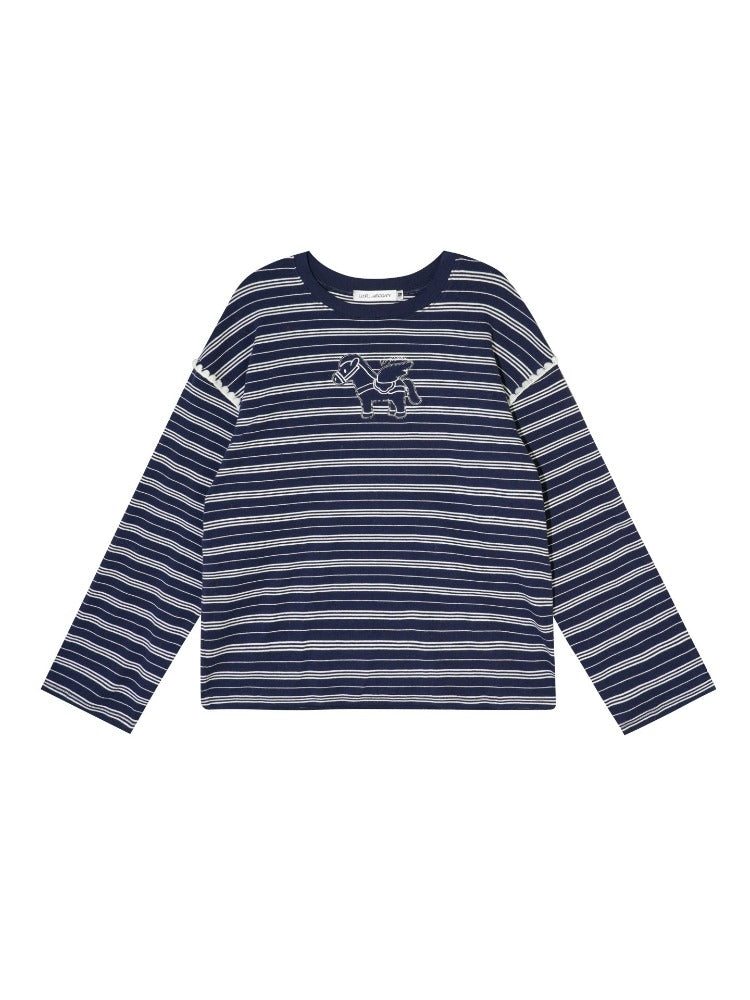 Striped Embroidery Pegasus Tee