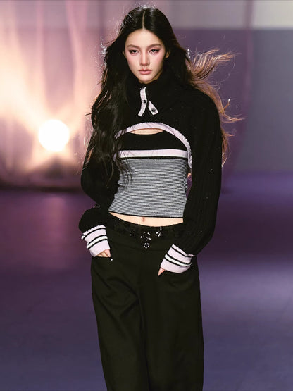 Striped Turtleneck Vest Set