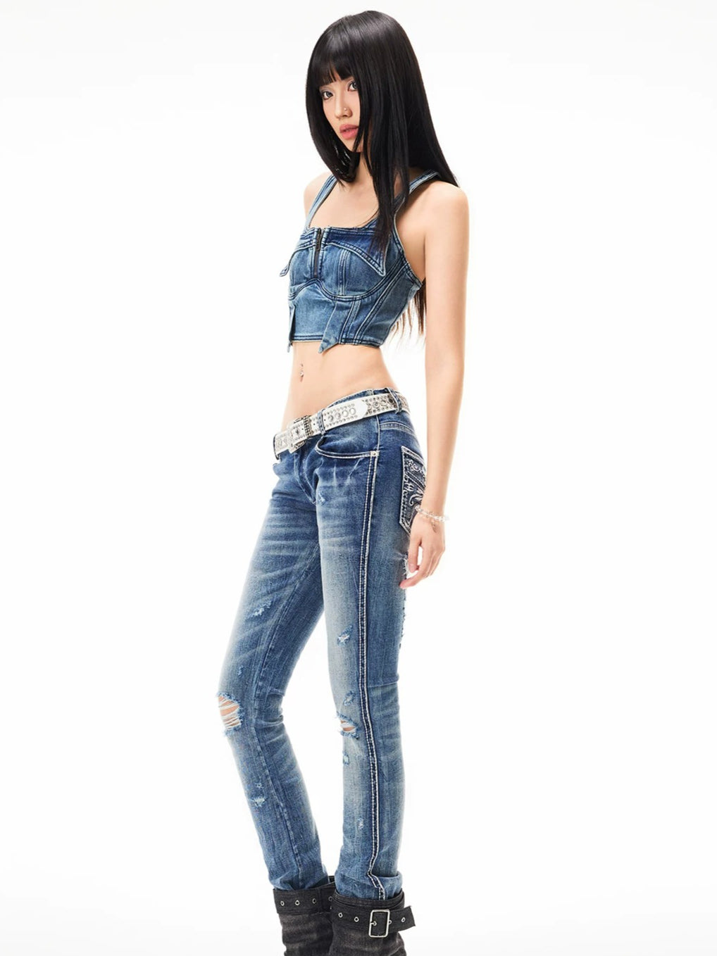 Low Rise Ripped Jeans