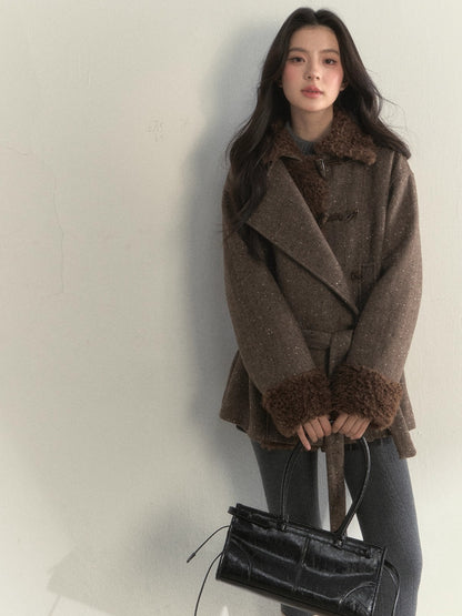 Fleece-Trim Wool Coat