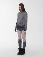 Rhinestone High Neck Raglan Knit Top