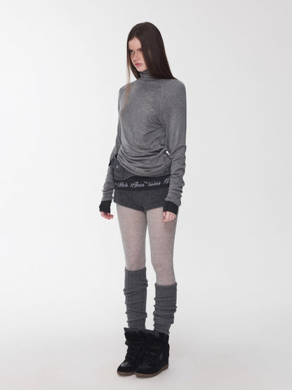Rhinestone High Neck Raglan Knit Top