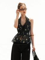 Floral Halter Tie Cami Cardigan Set