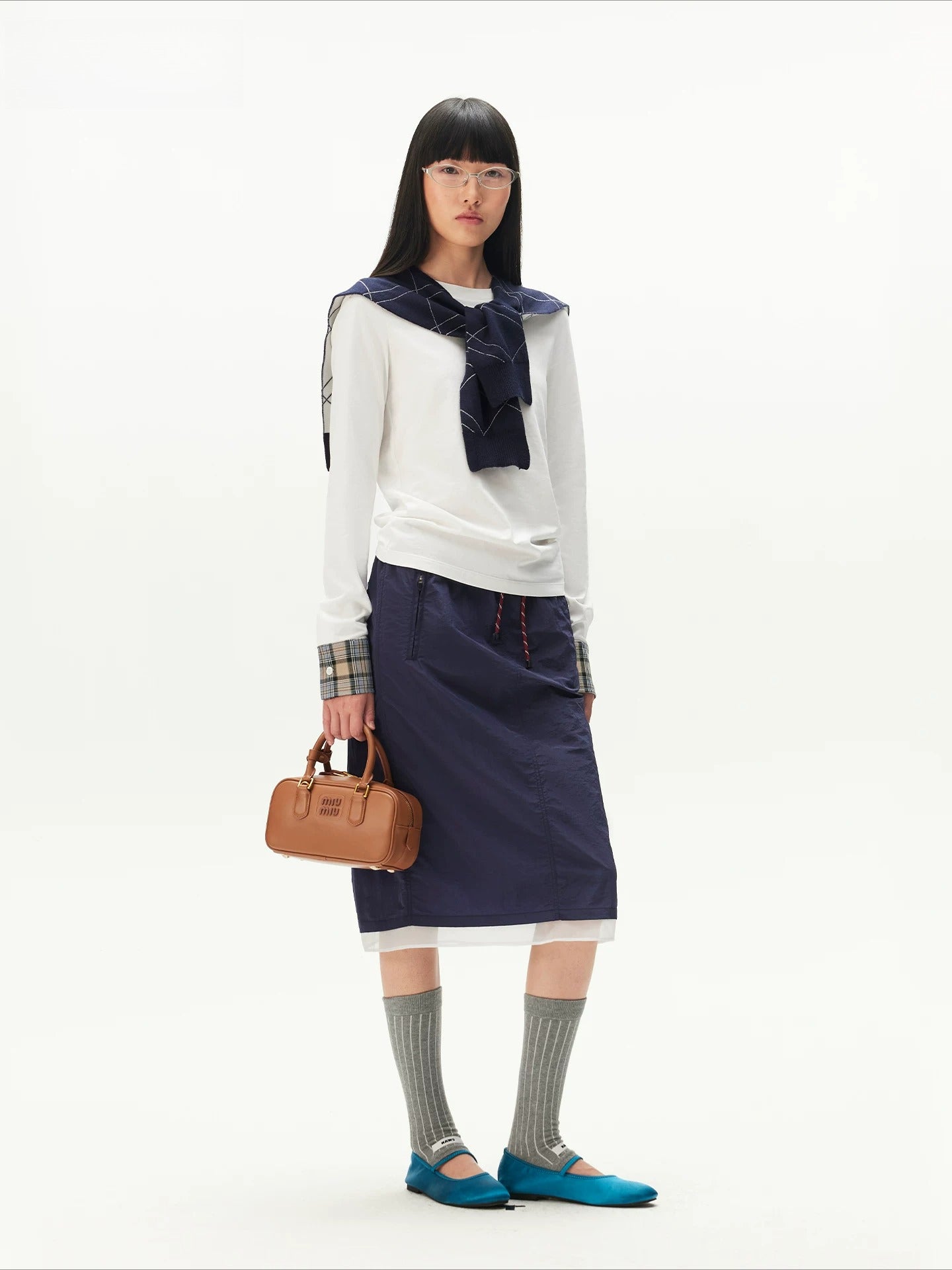 White Plaid Cuff Tee