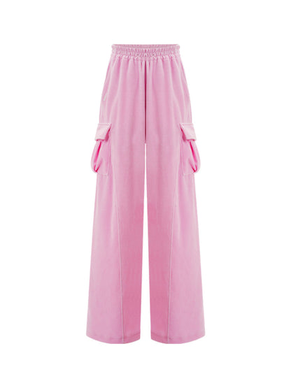 Pink Velvet Relaxed Wide-Leg Pants