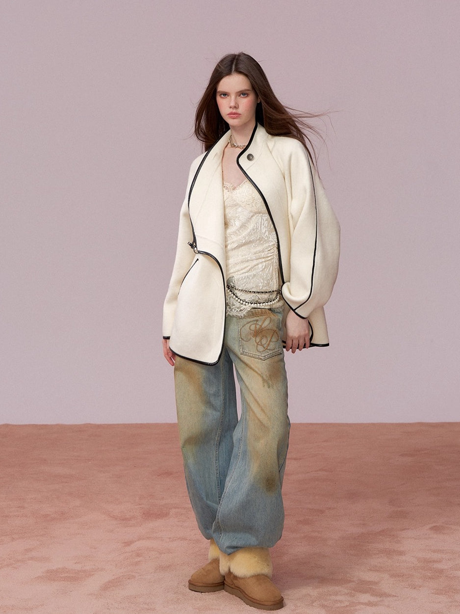 Washed Distressed Embroidered Denim Jeans