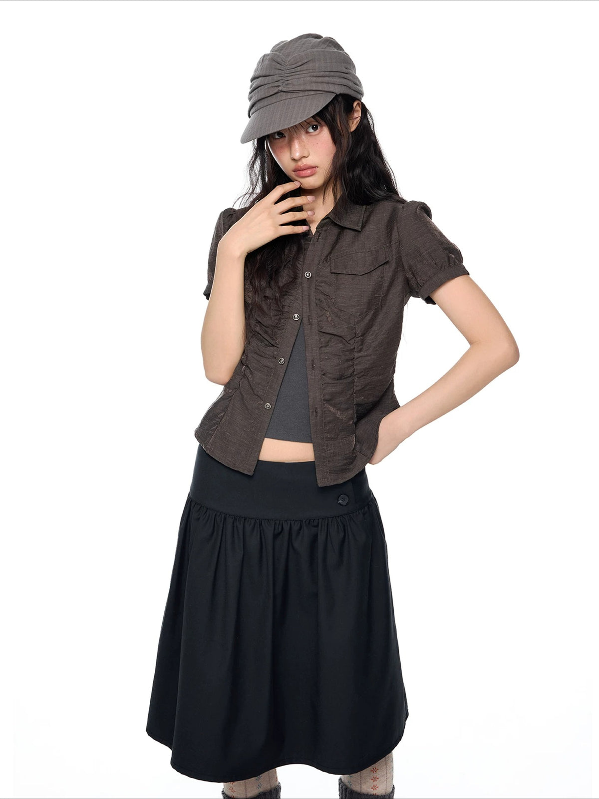 Ruched Puff Sleeve Shirt