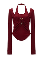 Halter Ruched Long Sleeve Top