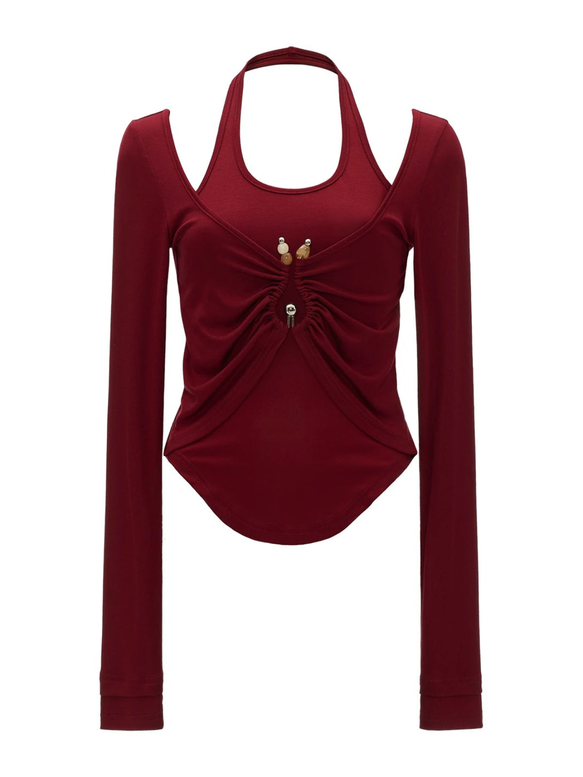 Halter Ruched Long Sleeve Top