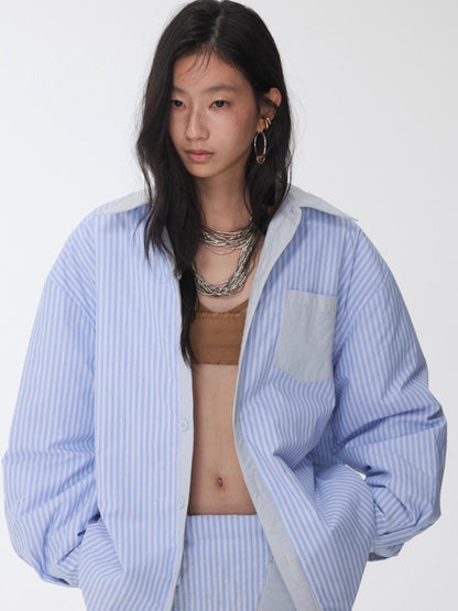 Embroidered Striped Reversible Cotton Padded Shirt &amp; Skirt Set