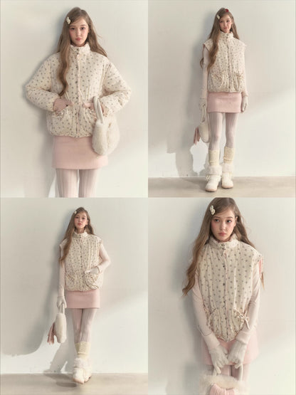 Pink Corduroy Floral Double-Sided Cotton Puffer Vest