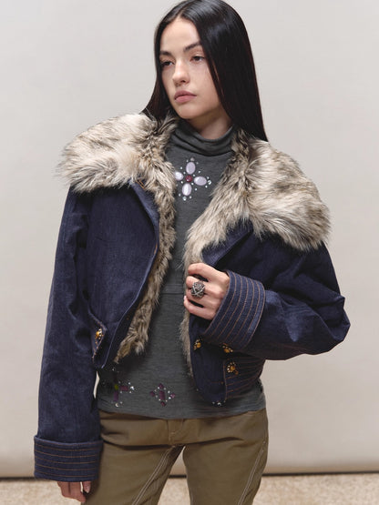 Fur-Collar Fitted Parka Jacket