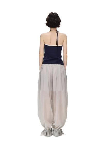 Navy Color-Block Mesh Tube Top