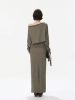 Asymmetric Ribbed Knit & Maxi Skirt Set