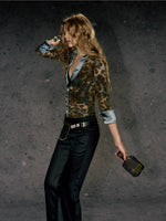 Leopard Panel V-Neck Knit Top