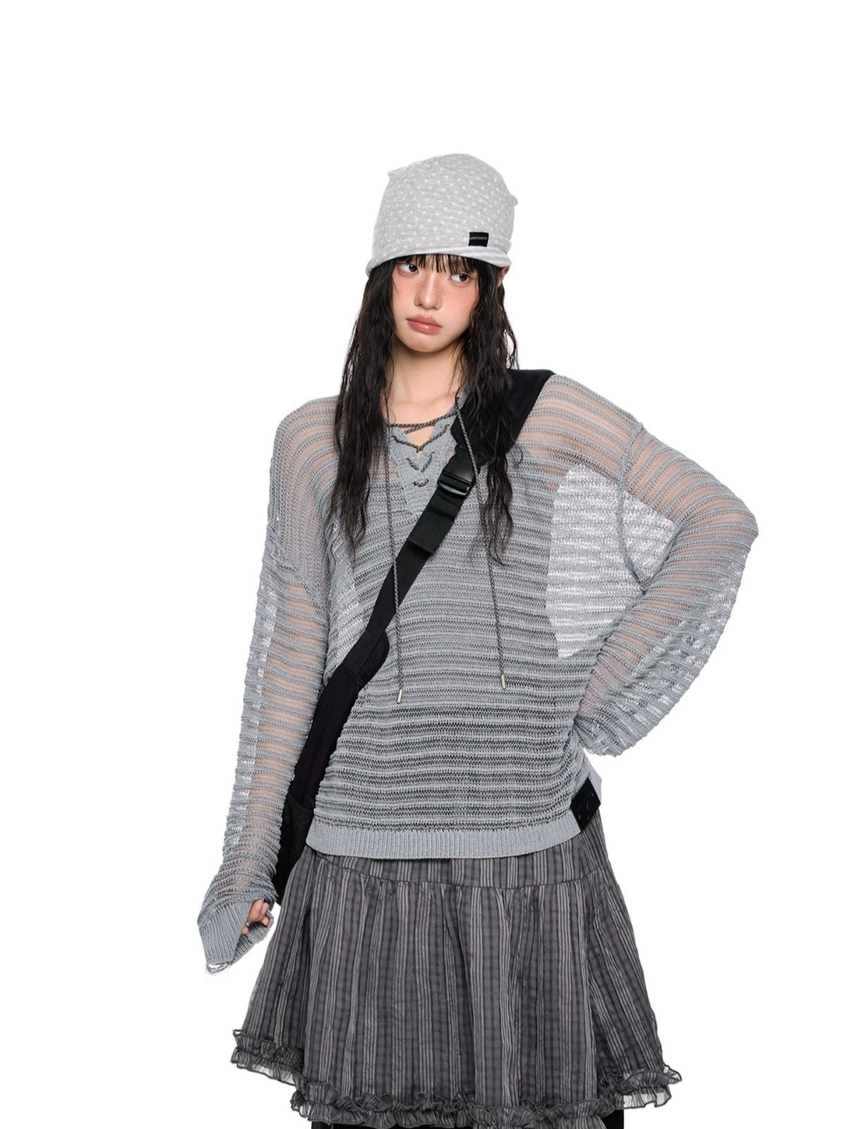 Striped Lace-Up Henley Top