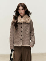Faux Fur Collar Cable Knit Cardigan