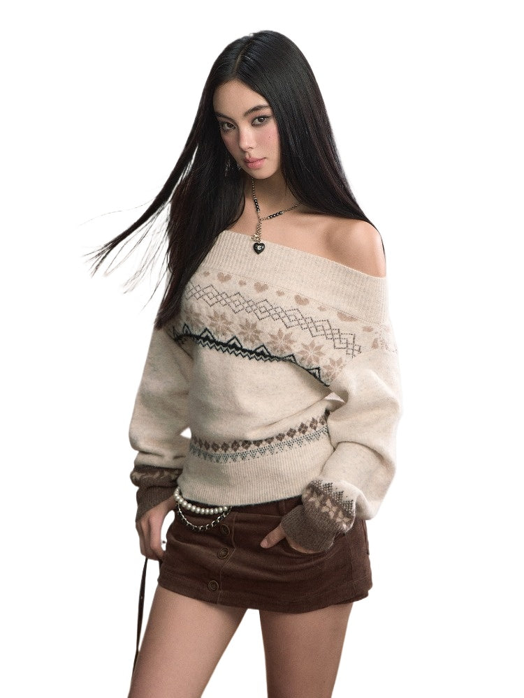 Fair Isle Color-Blocked Wool Blend Knit Top