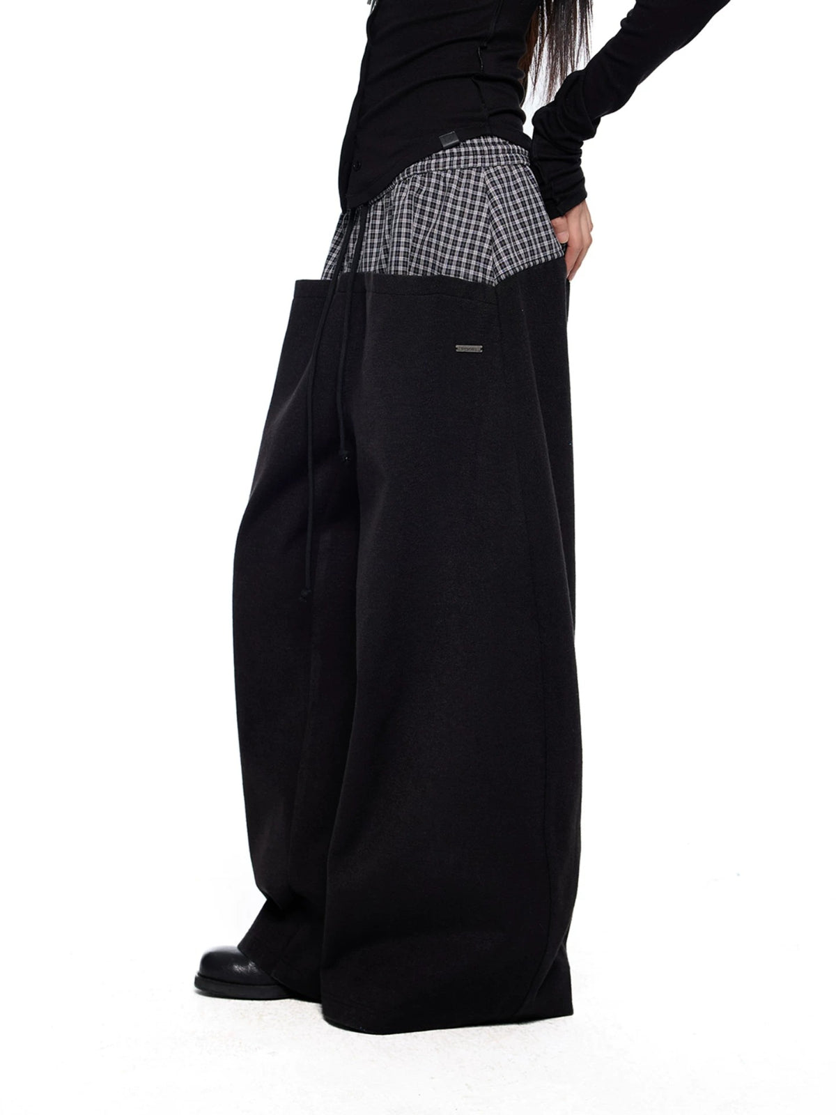 Plaid Drawstring Wide Leg Pants